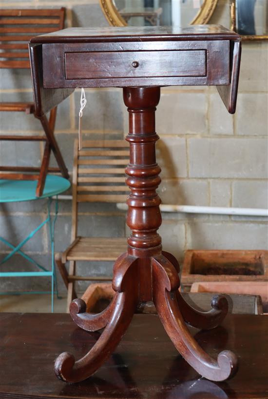 A mahogany occasional table with drop leaves on stand, width 39cm, depth 53cm, height 73cm